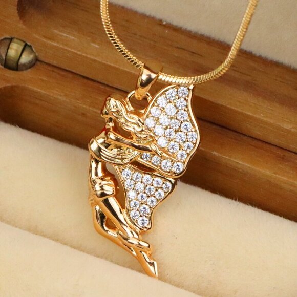 "Angel Wings Pendant in Rose Gold with CZ Stones, XPPT1395 - Picture 1 of 13